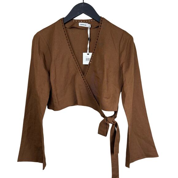 SIMKHAI Hailey Wrap Crop Crochet Trim Top Small - Picture 7 of 10